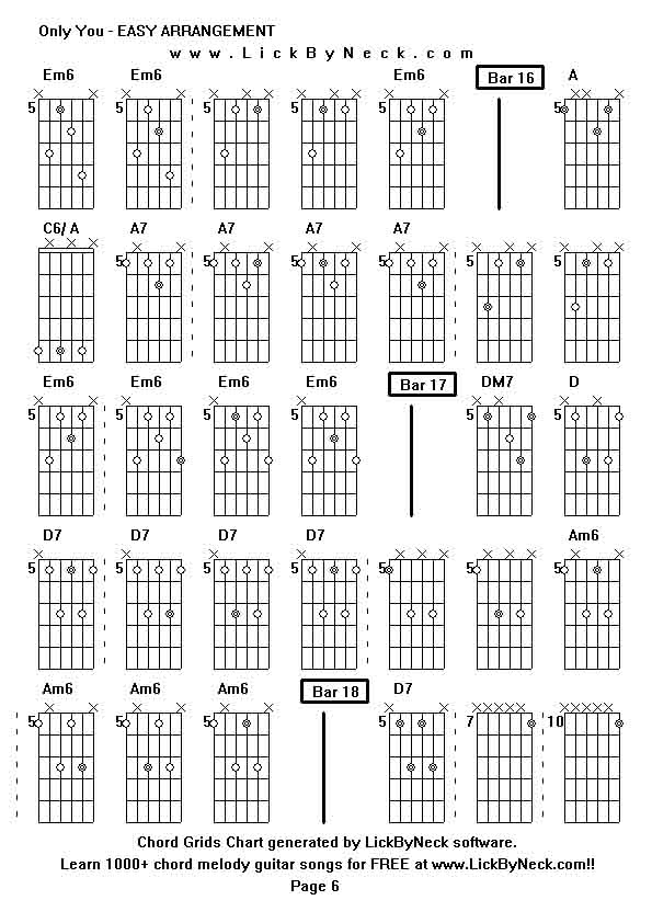 Chord Grids Chart of chord melody fingerstyle guitar song-Only You - EASY ARRANGEMENT,generated by LickByNeck software.